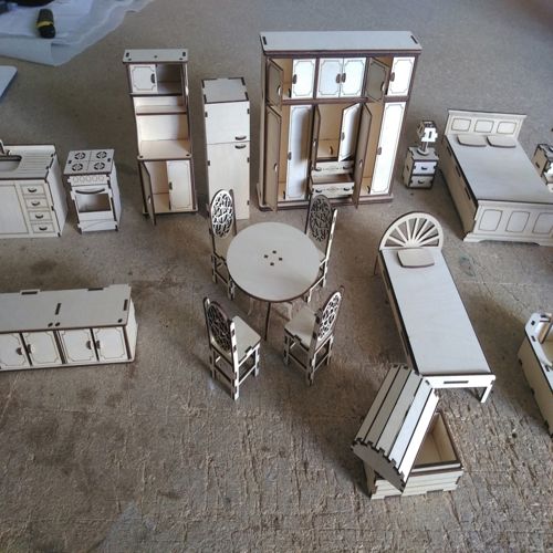 طرح مجموعه مبلمان خانه عروسکی چوبی برای برش لیزری هزینه - wooden doll house furniture set for laser cutting - برای دستگاه CNC چوب و لیزر (سی ان سی)