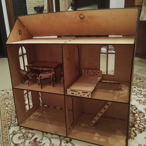طرح کیت خانه عروسک چوبی برای برش لیزری - wooden doll house kit for laser cut ve - برای دستگاه CNC چوب و لیزر (سی ان سی)