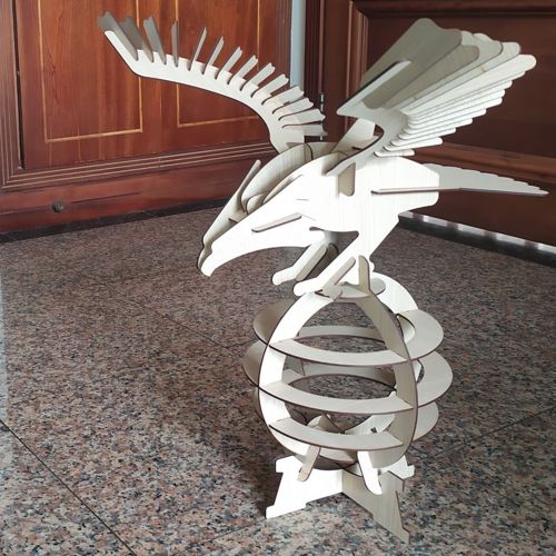 طرح پازل سه بعدی چوبی عقاب روی صفحه نمایش پایه دار برای برش لیزری - wooden eagle 3d puzzle on display stand for laser cutting - برای دستگاه CNC چوب و لیزر (سی ان سی)