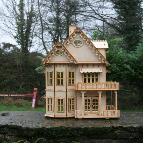 طرح خانه عروسکی کوچک دو طبقه چوبی گوتیک لیزر - wooden gothic house mini two floor dollhouse for laser cut - برای دستگاه CNC چوب و لیزر (سی ان سی)