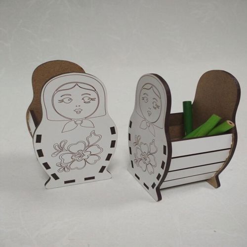 طرح عروسک ماتروشکا حکاکی شده روی چوب جا مداد لیزر - wood engraved matryoshka doll pencil holder laser cut ve - برای دستگاه CNC چوب و لیزر (سی ان سی)