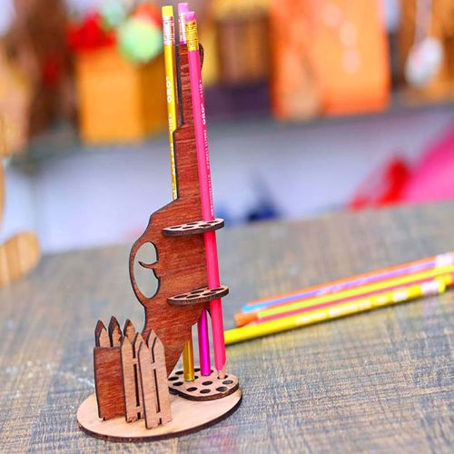 طرح جا مداد تفنگ چوبی میز سازماندهنده پایه خودکار میلیمتری لیزری - wooden gun pencil holder desk organizer pen stand 3mm laser cut - برای دستگاه CNC چوب و لیزر (سی ان سی)