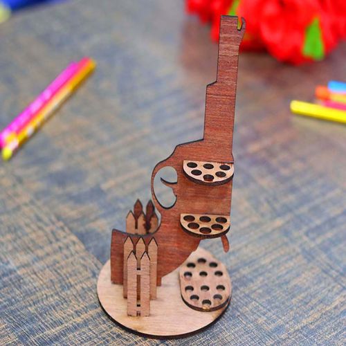 طرح جا مداد تفنگ چوبی میز سازماندهنده پایه خودکار میلیمتری برش لیزری - wooden gun pencil holder desk organizer pen stand 3mm laser cut ve - برای دستگاه CNC چوب و لیزر (سی ان سی)