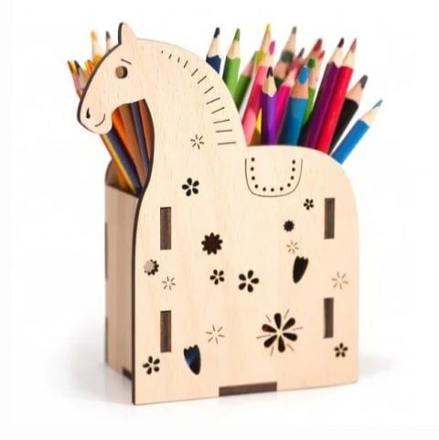 طرح خودکار اسب چوبی جا مداد برش لیزری - wooden horse pen pencil holder laser cut ve - برای دستگاه CNC چوب و لیزر (سی ان سی)
