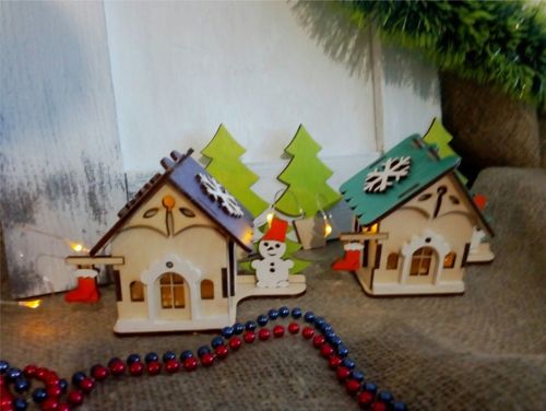 طرح خانه چوبی دهکده کریسمس لیزر - wooden house christmas village laser cut ve - برای دستگاه CNC چوب و لیزر (سی ان سی)