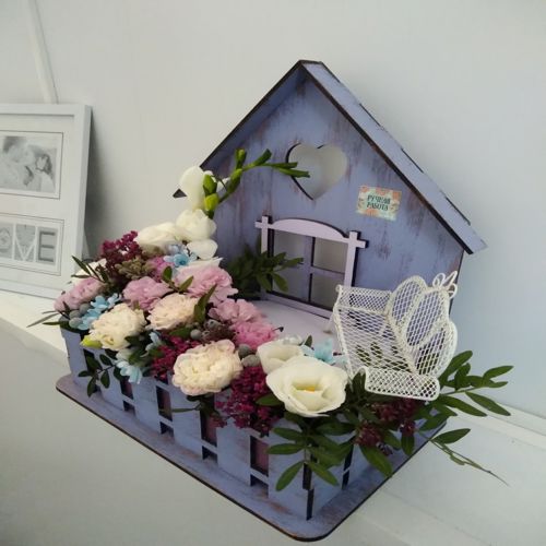 طرح گلدان شکل خانه چوبی برای برش لیزری - wooden house shape planter for laser cut ve - برای دستگاه CNC چوب و لیزر (سی ان سی)