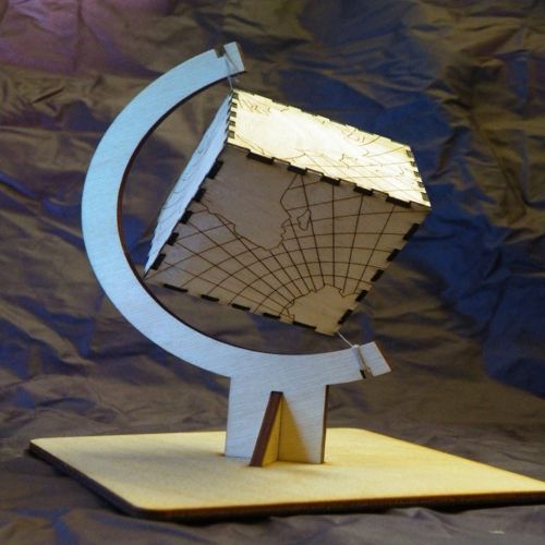 طرح مکعب چوبی برش لیزری کره زمین - wooden laser cut cube globe - برای دستگاه CNC چوب و لیزر (سی ان سی)