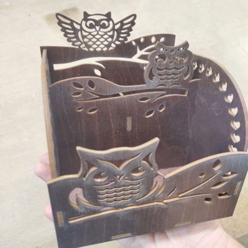 طرح جعبه آرایی چوبی جغد میلی متری لیزر - wooden owl organizer 4mm laser cut - برای دستگاه CNC چوب و لیزر (سی ان سی)