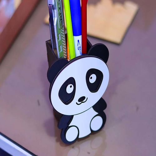 طرح جا قلمی چوبی پاندای ناز جعبه مداد میز سازماندهنده میلیمتری برش لیزر - wooden pen holder cute panda pencil box desk organizer 3mm laser cut - برای دستگاه CNC چوب و لیزر (سی ان سی)