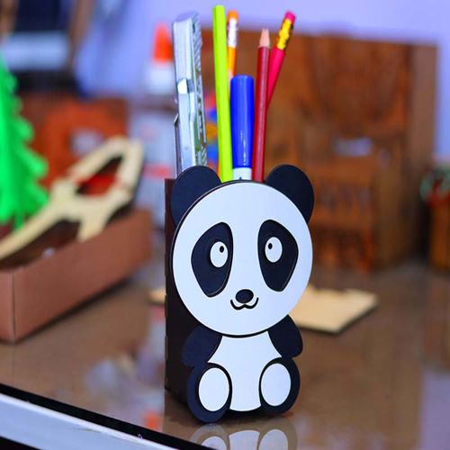 طرح جا قلمی چوبی پاندای ناز جعبه مداد میز سازماندهنده میلیمتری برش لیزری - wooden pen holder cute panda pencil box desk organizer 3mm laser cut ve - برای دستگاه CNC چوب و لیزر (سی ان سی)