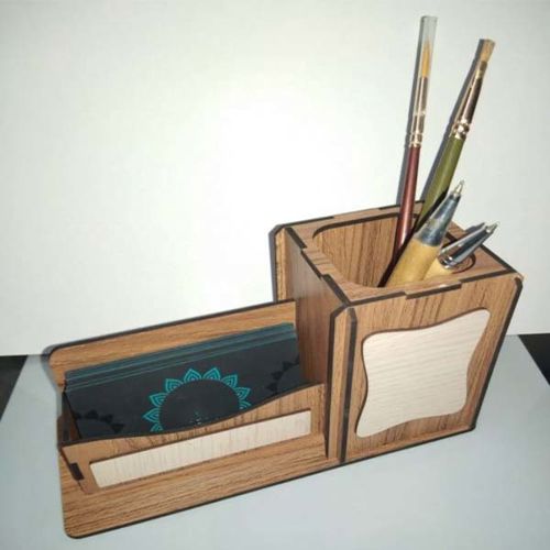 طرح جا خودکاری چوبی پایه و جا کارت ویزیت لیزر - wooden pen holder stand and visiting card holder laser cut - برای دستگاه CNC چوب و لیزر (سی ان سی)