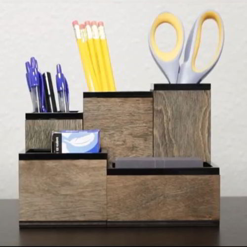 طرح جا قلمی چوبی میز چوبی سازماندهنده برش لیزری - wooden pen holder wood desk organizer laser cut ve - برای دستگاه CNC چوب و لیزر (سی ان سی)