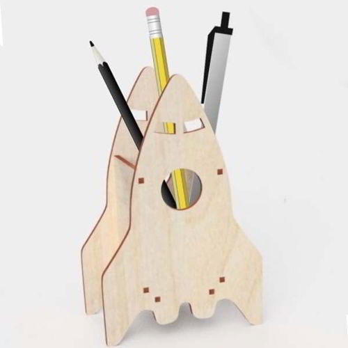 طرح جا مداد شکل موشکی چوبی میز سازماندهنده برش لیزری - wooden rocket shape pencil holder desk organizer laser cut ve - برای دستگاه CNC چوب و لیزر (سی ان سی)