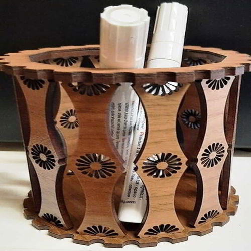 طرح جا قلمی گرد چوبی لیزری - wooden round pen holder laser cut ve - برای دستگاه CNC چوب و لیزر (سی ان سی)