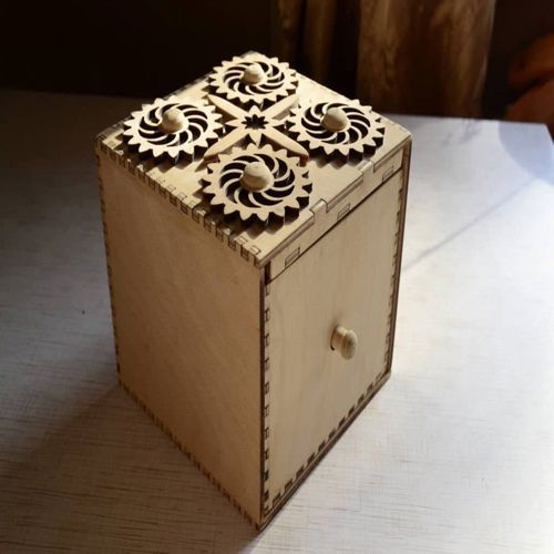 طرح گاوصندوق چوبی با قفل ترکیبی لیزری - wooden safe with combination lock laser cut ve - برای دستگاه CNC چوب و لیزر (سی ان سی)
