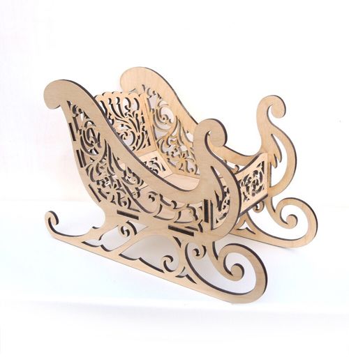 طرح تزیینات چوبی بابانوئل سورتمه کریسمس برش لیزری - wooden santa sleigh christmas decorations laser cut ve - برای دستگاه CNC چوب و لیزر (سی ان سی)