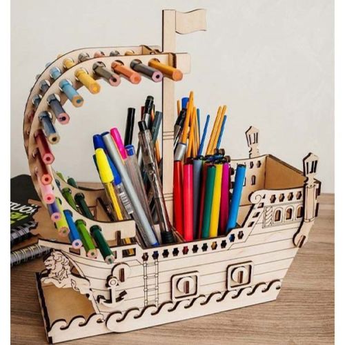 طرح wooden-ship-pencil-holder-desk-organizer-3d-puzzle-for-kids-laser-cut-ve