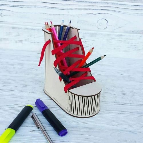 طرح جا قلمی شکل کفش چوبی لیزری - wooden shoe shaped pen holder laser cut ve - برای دستگاه CNC چوب و لیزر (سی ان سی)