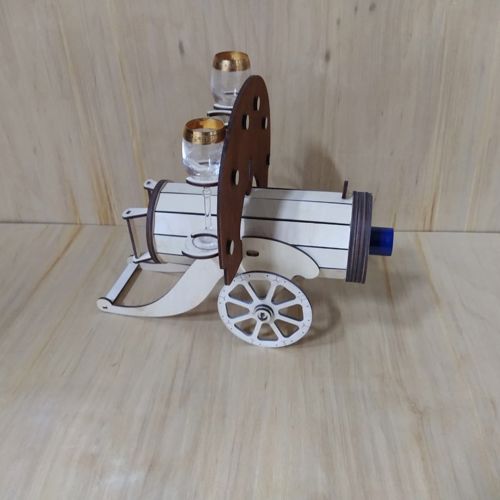 طرح نگهدارنده بطری شیشه‌ای شامپانی توپ چوبی قدیمی برای برش لیزری - wooden vintage cannon wine glass bottle holder for laser cut ve - برای دستگاه CNC چوب و لیزر (سی ان سی)