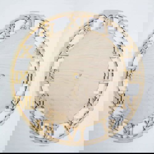 طرح ساعت دیواری چوبی با اعداد رومی لیزری - wooden wall clock face with roman numerals laser cut ve - برای دستگاه CNC چوب و لیزر (سی ان سی)