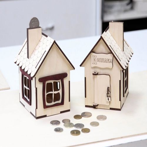 طرح قلک چوبی برای برش لیزری - wood money box piggy bank for laser cut ve - برای دستگاه CNC چوب و لیزر (سی ان سی)