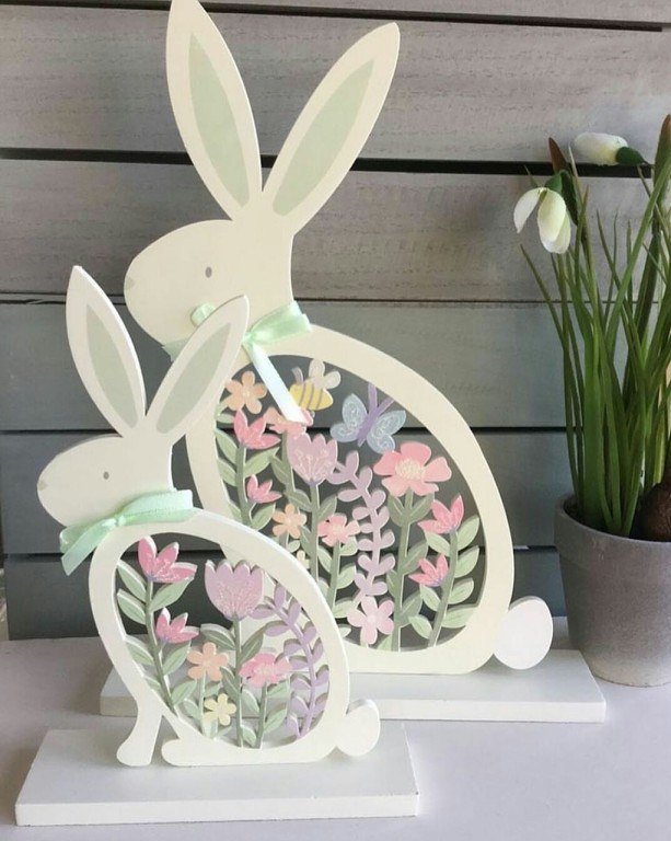 طرح خرگوش عید پاک با گل مناسب برای استفاده در دستگاه های cnc چوب و cnc لیزر - laser cut easter bunny with flowers