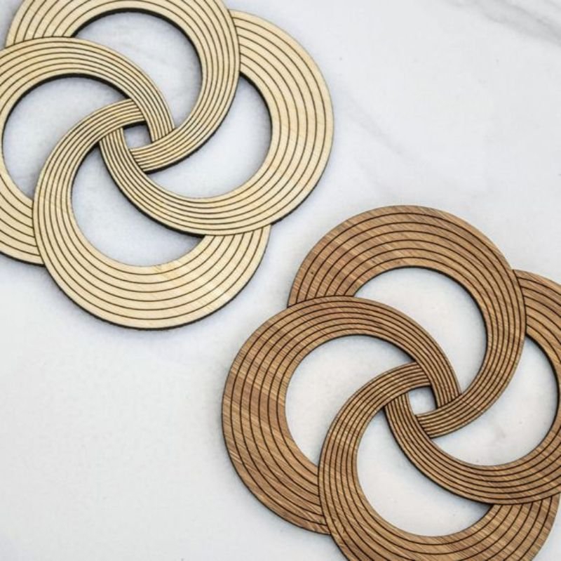 طرح زیرلیوانی چوبی مارپیچی مناسب برای استفاده در دستگاه های cnc چوب و cnc لیزر - laser cut spiral wood coaster