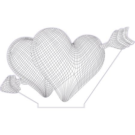 طرح چراغ سه بعدی توهم دو قلب مناسب برای استفاده در دستگاه های cnc چوب و cnc لیزر - double hearts 3d illusion lamp cdr file