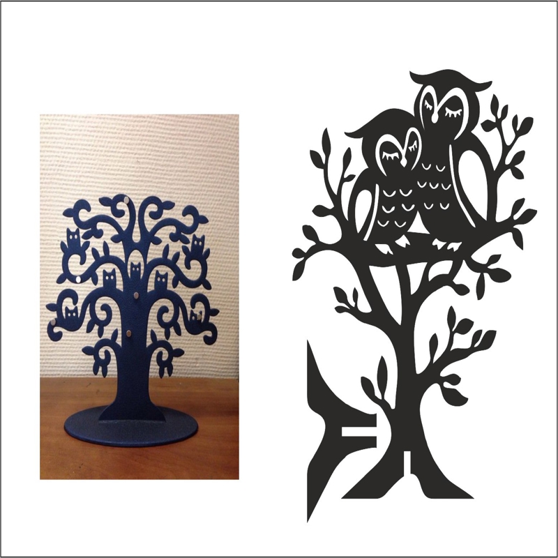 طرح آویز درختی جواهرات جغد مناسب برای استفاده در دستگاه های cnc چوب و cnc لیزر - owl jewellery tree hanger cdr file