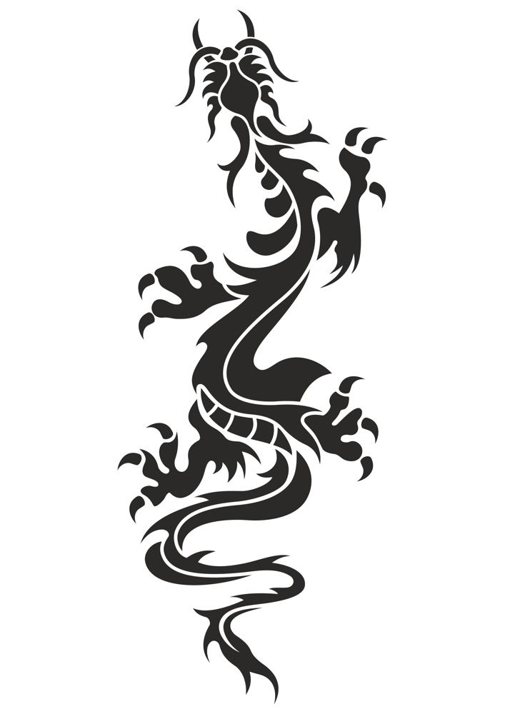 طرح فایل وکتور خالکوبی اژدهای چینی مناسب برای استفاده در دستگاه های cnc چوب و cnc لیزر - chinese dragon tattoo vector cdr file