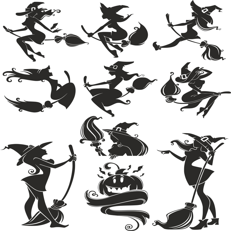 طرح وکتور سایه نمای جادوگر مناسب برای استفاده در دستگاه های cnc چوب و cnc لیزر - witch silhouette vectors cdr file