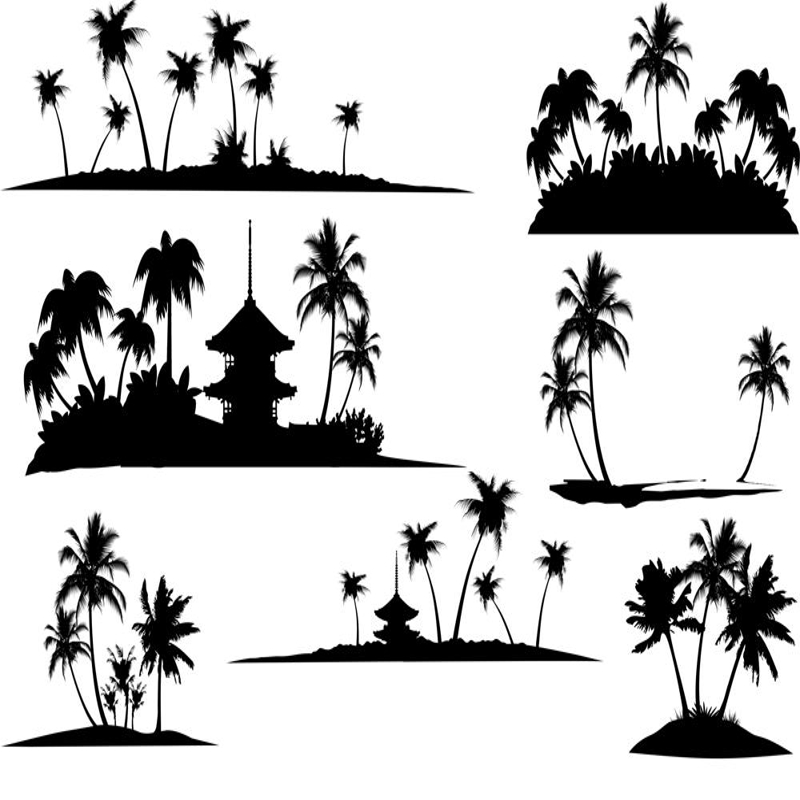 طرح وکتور سیلوئت جزایر گرمسیری مناسب برای استفاده در دستگاه های cnc چوب و cnc لیزر - tropical islands silhouette vector cdr file
