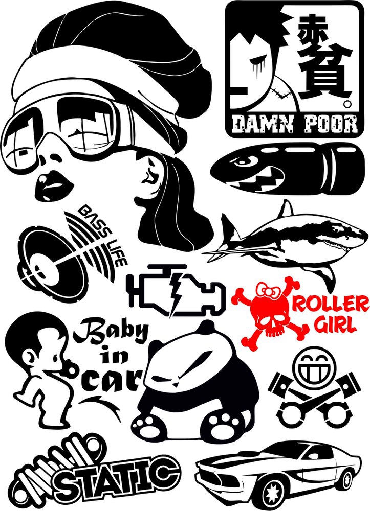 طرح فایل وکتور پک استیکرهای وینیل مناسب برای استفاده در دستگاه های cnc چوب و cnc لیزر - vinyl stickers vector pack cdr file