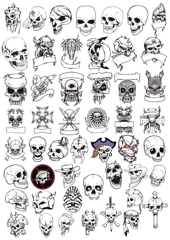 طرح مجموعه وکتور جمجمه های ترسناک مناسب برای استفاده در دستگاه های cnc چوب و cnc لیزر - horror skulls vector art collection cdr file