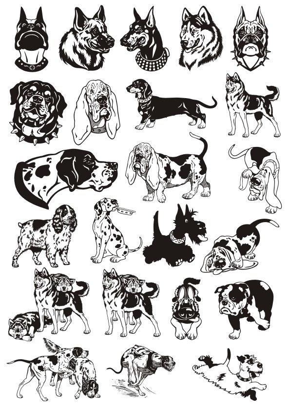 طرح مجموعه آثار هنری وکتور سگ‌ها مناسب برای استفاده در دستگاه های cnc چوب و cnc لیزر - dogs vector art pack cdr file