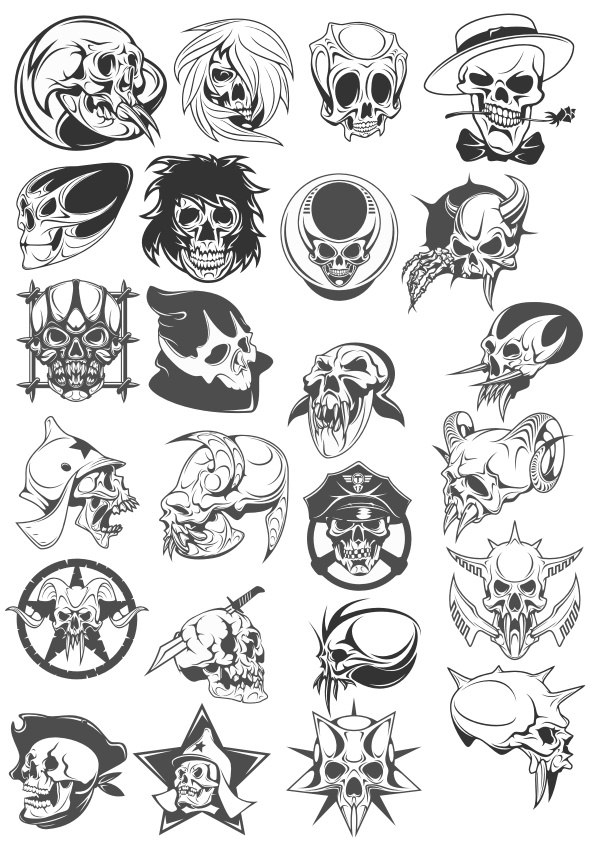 طرح وکتور جمجمه مناسب برای استفاده در دستگاه های cnc چوب و cnc لیزر - skull vector pack cdr file