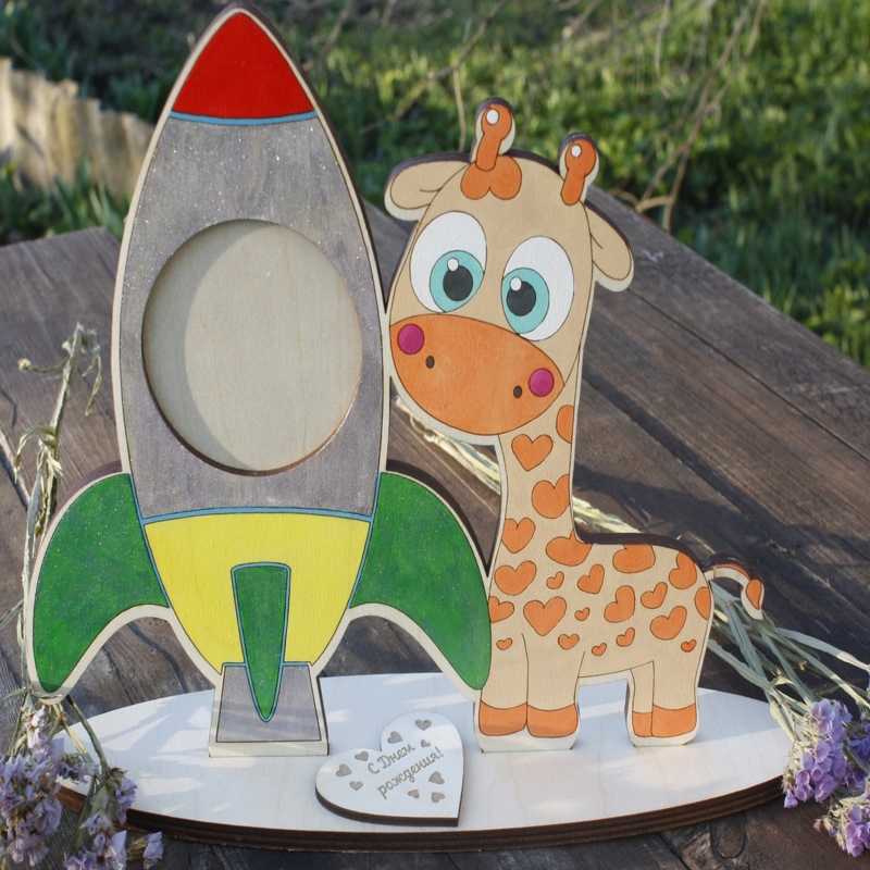 طرح قاب عکس زرافه بچه طرح موشک مناسب برای استفاده در دستگاه های cnc چوب و cnc لیزر - laser cut baby giraffe photo frame rocket picture frame cdr file