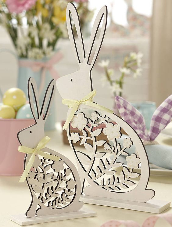 طرح خرگوش عید پاک مناسب برای استفاده در دستگاه های cnc چوب و cnc لیزر - laser cut easter bunny decoration cdr file