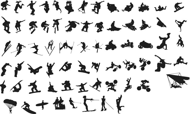طرح سیلوئت ورزش‌های شدید مناسب برای استفاده در دستگاه های cnc چوب و cnc لیزر - extreme sport silhouettes eps file