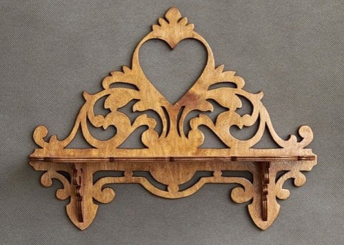 طرح قفسه دیواری طرح قلب چوبی مناسب برای استفاده در دستگاه های cnc چوب و cnc لیزر - laser cut wooden heart decor wall shelf cdr file