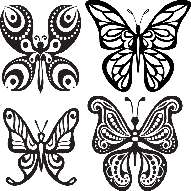 طرح سیلوئت تاتو پروانه مناسب برای استفاده در دستگاه های cnc چوب و cnc لیزر - butterfly tattoo silhouettes eps file