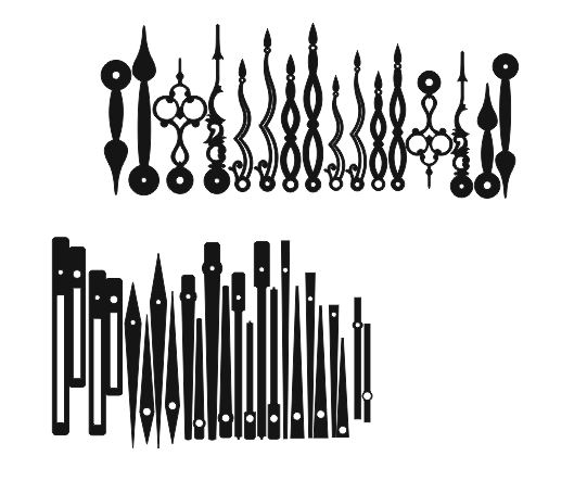 طرح‌های عقربه‌های ساعت تزئینی مناسب برای استفاده در دستگاه های cnc چوب و cnc لیزر - laser cut decorative clock hands templates cdr file