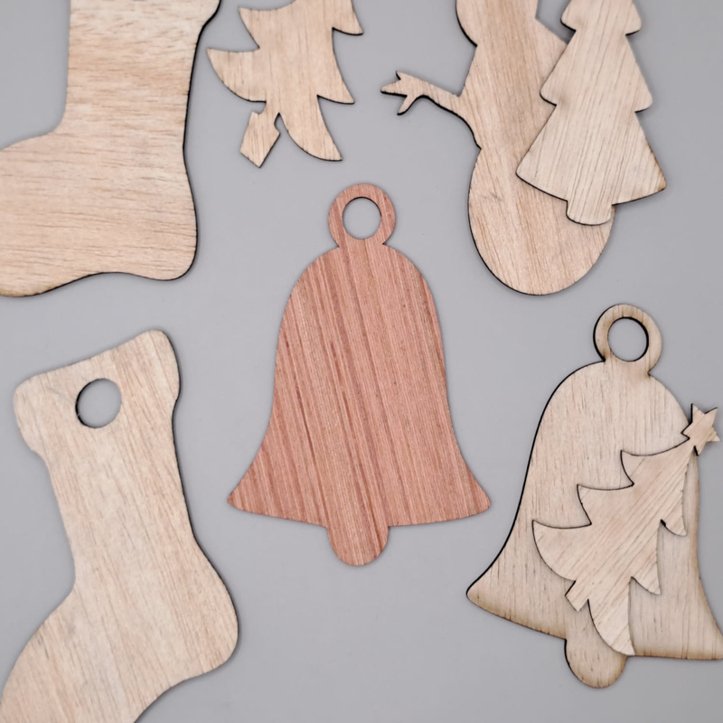 طرح تزئینات چوبی کریسمس به شکل ناقوس مناسب برای استفاده در دستگاه های cnc چوب و cnc لیزر - laser cut christmas wooden ornaments bell shape unfinished cutout cdr file