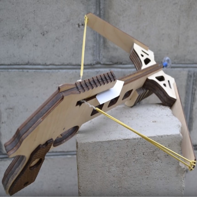 طرح پازل چوبی سه بعدی کمان پولادی مناسب برای استفاده در دستگاه های cnc چوب و cnc لیزر - laser cut crossbow 3d wooden puzzle cdr file