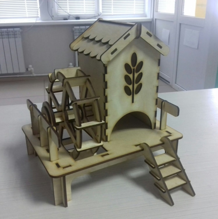 طرح چایخانه به شکل آسیاب آبی مناسب برای استفاده در دستگاه های cnc چوب و cnc لیزر - laser cut water mill shaped tea house cdr file