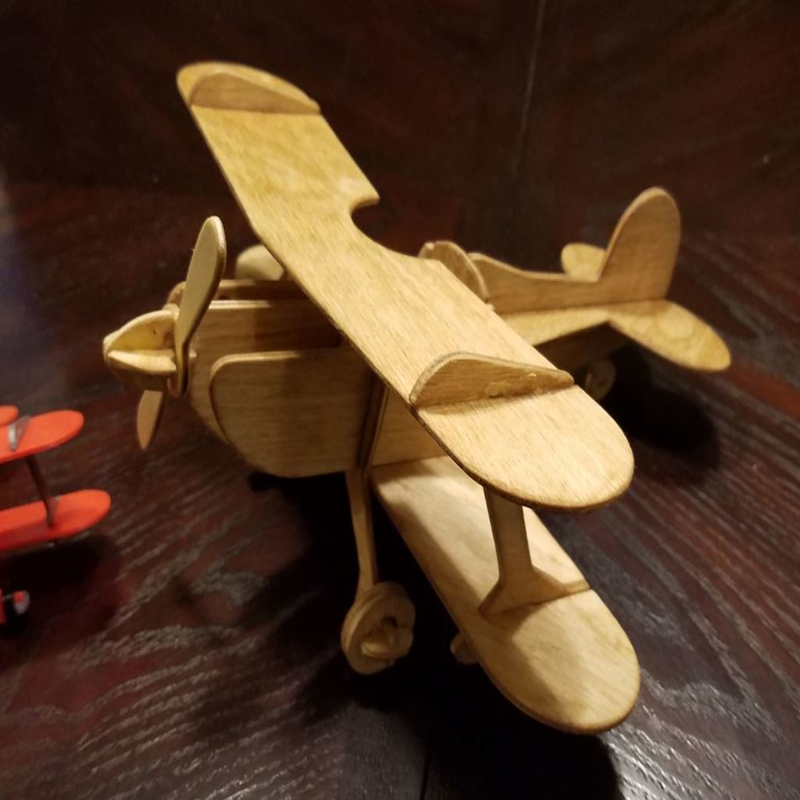 طرح پازل سه بعدی هواپیمای دو موتوره مناسب برای استفاده در دستگاه های cnc چوب و cnc لیزر - laser cut bi plane 3d puzzle dxf file