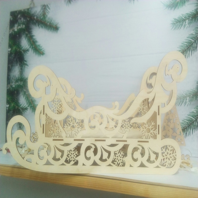 طرح سورتمه چوبی تزئینی مناسب برای استفاده در دستگاه های cnc چوب و cnc لیزر - wooden decorative sleigh laser cutting template cdr file