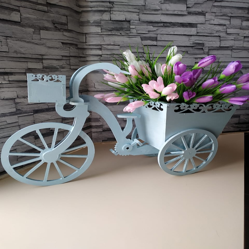 طرح سبد گل سه چرخه مناسب برای استفاده در دستگاه های cnc چوب و cnc لیزر - laser cut tricycle flower basket cdr file