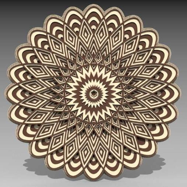 طرح سه بعدی طرح ماندالا (چرخ هستی) لایه باز مناسب برای استفاده در دستگاه های cnc چوب و cnc لیزر - laser cut 3d layered mandala cdr file