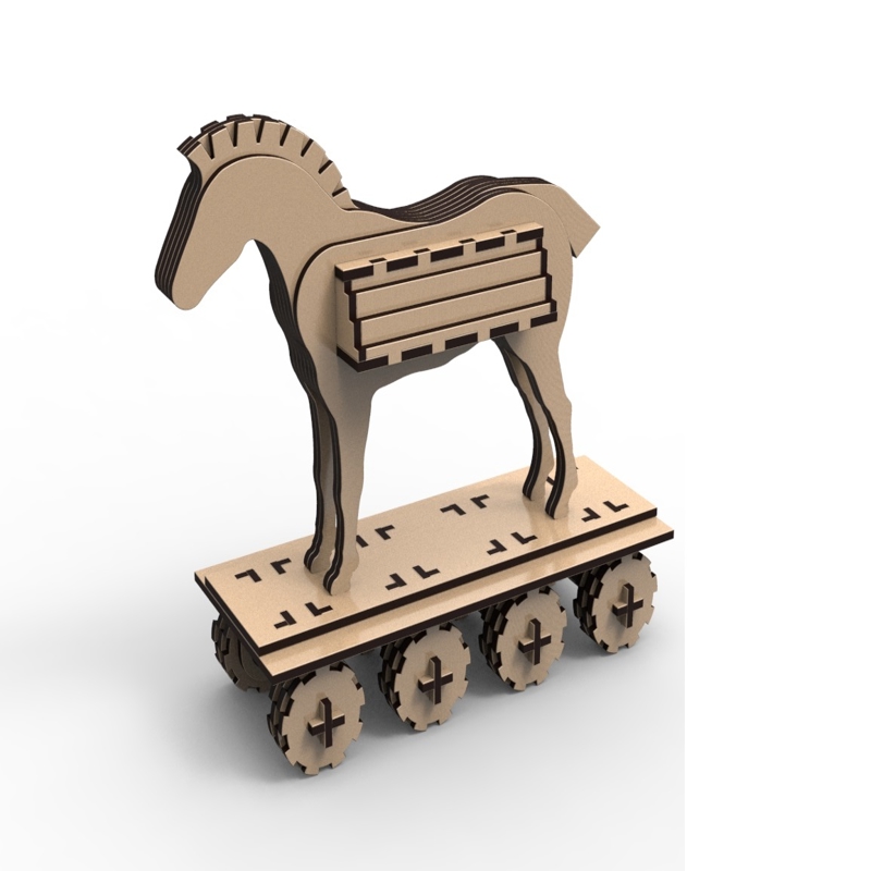 طرح اسب تروا مناسب برای استفاده در دستگاه های cnc چوب و cnc لیزر - laser cut trojan horse cdr file
